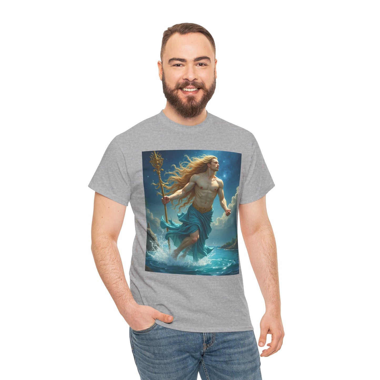 Unisex Heavy Cotton T-Shirt, Realistic, Aquarius Zodiac Design