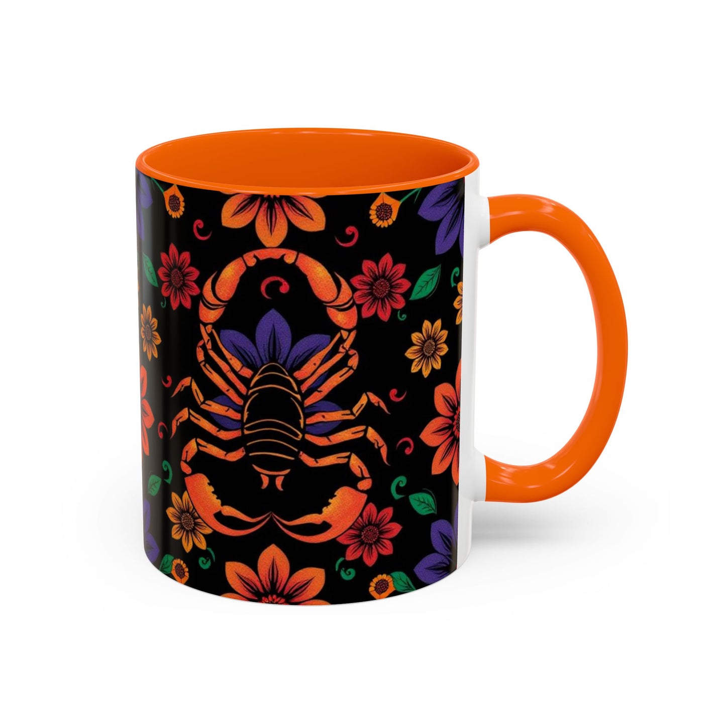 Accent Coffee Mug, Scorpio, Zodiac. Flower Pattern, (11, 15oz)