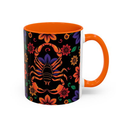 Accent Coffee Mug, Scorpio, Zodiac. Flower Pattern, (11, 15oz)