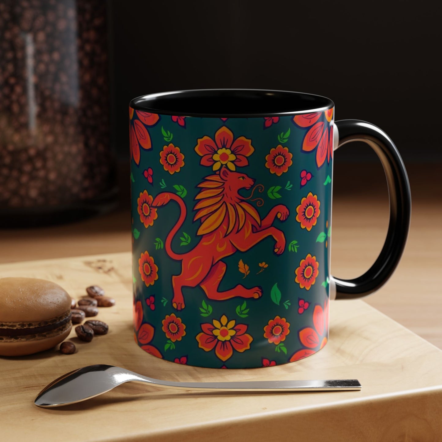 Accent Coffee Mug, Leo, Zodiac v1, Flower Pattern, (11, 15oz)