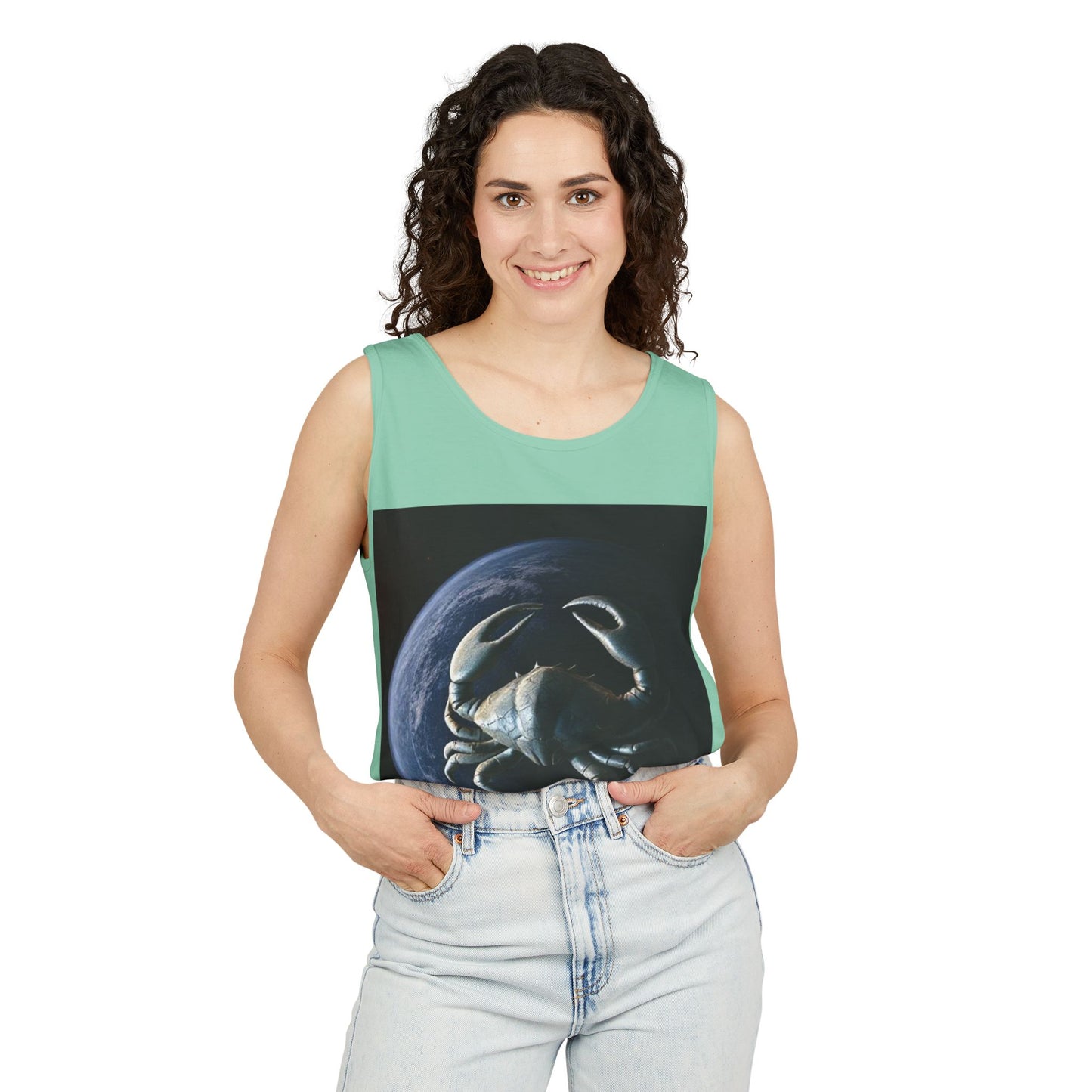 Unisex Garment-Dyed, Tank Top, Cancer Design, Planet Crab, 100% US cotton