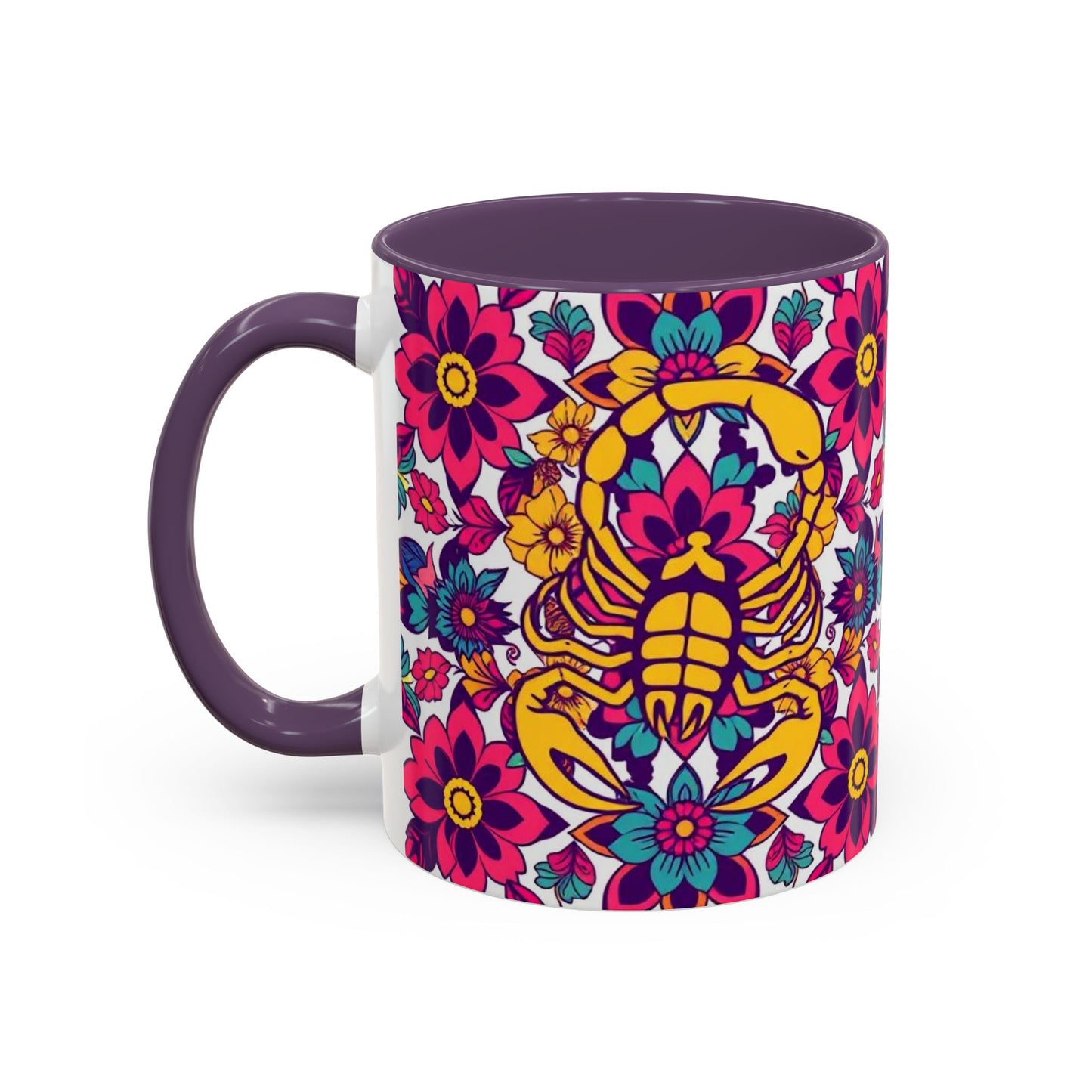 Accent Coffee Mug, Scorpio, Zodiac v2. Flower Pattern, (11, 15oz)
