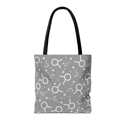 Tote Bag, Taurus Zodiac Sign, AOP, (Grey, White)