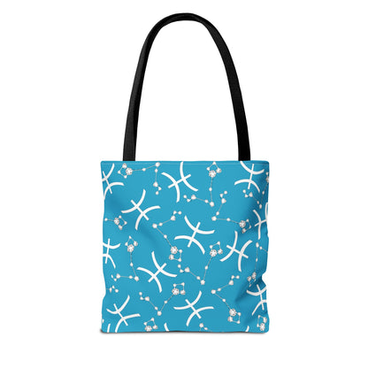 Tote Bag, Pisces Zodiac Sign, AOP, (Turquoise, White)