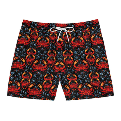 Men's Mid-Length Swim Shorts, (AOP), Cancer, Zodiac, Bubble Pattern