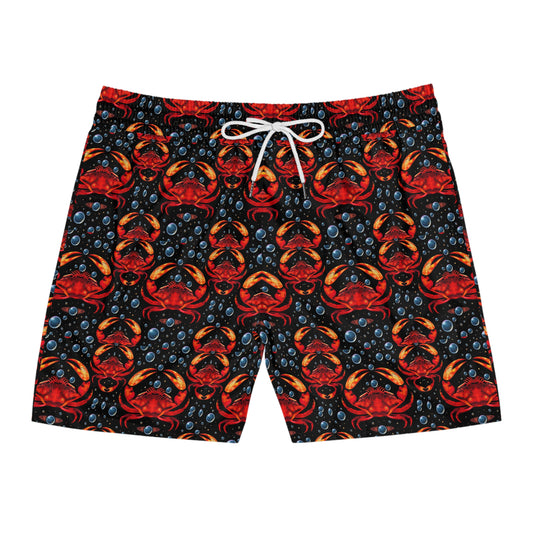 Men's Mid-Length Swim Shorts, (AOP), Cancer, Zodiac, Bubble Pattern