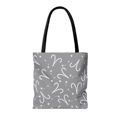 Tote Bag, Aries Zodiac Sign, AOP, (Grey, White)