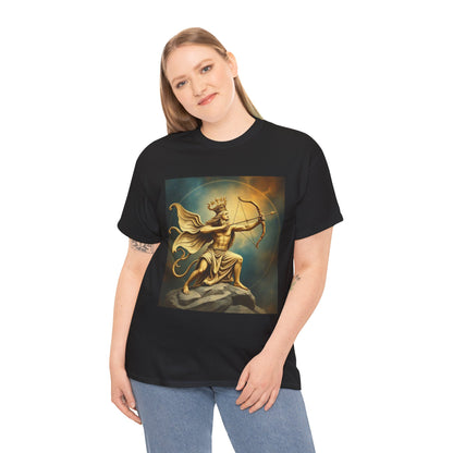 Unisex Heavy Cotton T-Shirt, Sagittarius King, Bow & Arrow v1, Zodiac Design