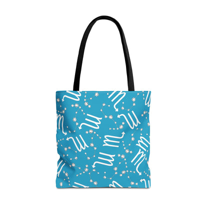 Tote Bag, Scorpio Zodiac Sign, AOP, (Turquoise, White)