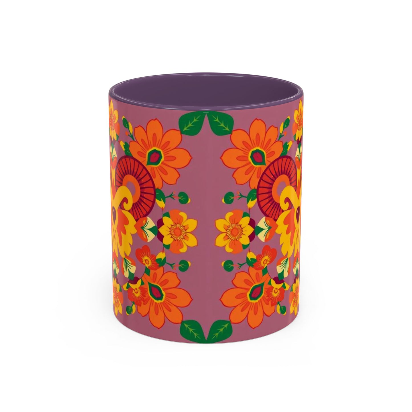 Accent Coffee Mug, Aries, Zodiac v1, Flower Pattern, (11, 15oz)