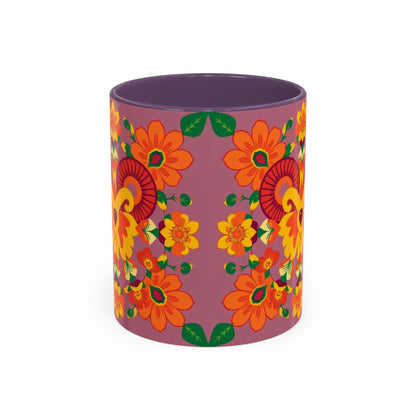 Accent Coffee Mug, Aries, Zodiac v1, Flower Pattern, (11, 15oz)