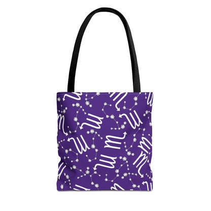 Tote Bag, Scorpio Zodiac Sign, AOP, (Purple, White)