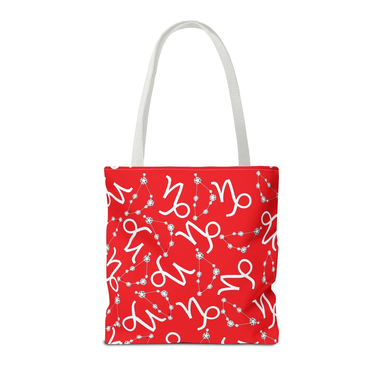 Tote Bag, Capricorn Zodiac Sign, AOP, (Red, White)