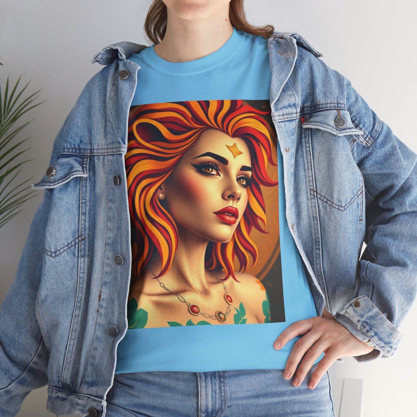 Unisex Heavy Cotton T-Shirt, Leo, Zodiac v3, Sexy Art