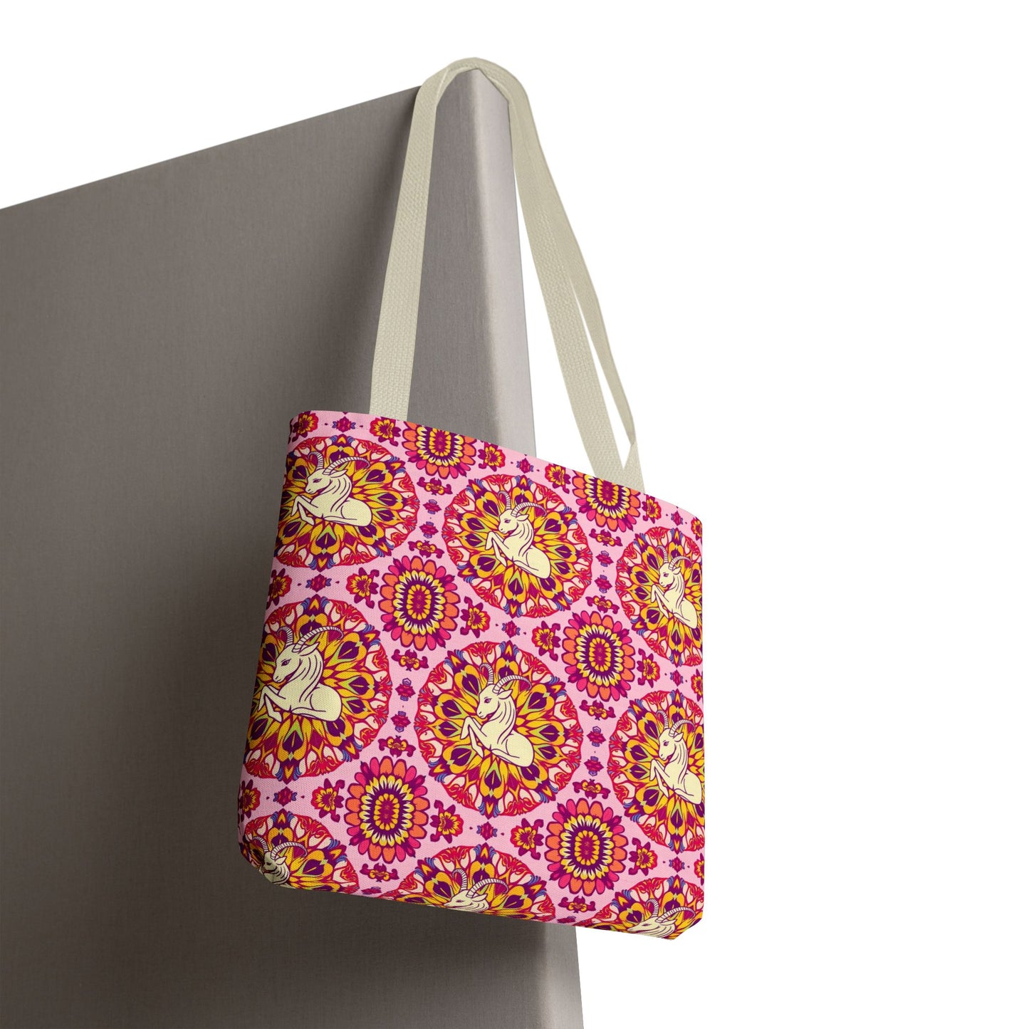 Tote Bag, (AOP), Capricorn, Zodiac v1, Flower Pattern