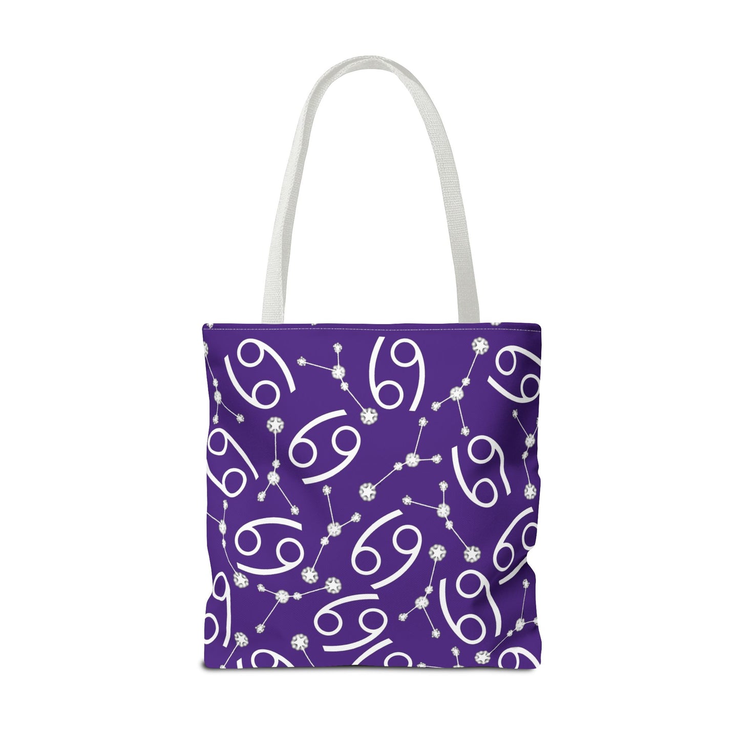 Tote Bag, Cancer Zodiac Sign, AOP, (Purple, White)