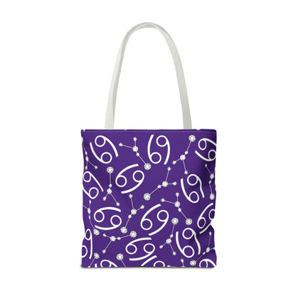 Tote Bag, Cancer Zodiac Sign, AOP, (Purple, White)