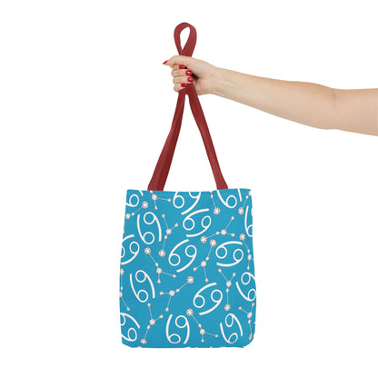 Tote Bag, Cancer Zodiac Sign, AOP, (Turquoise, White)