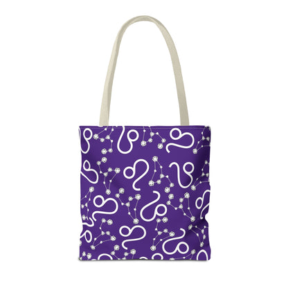 Tote Bag, Leo Zodiac Sign, AOP, (Purple, White)
