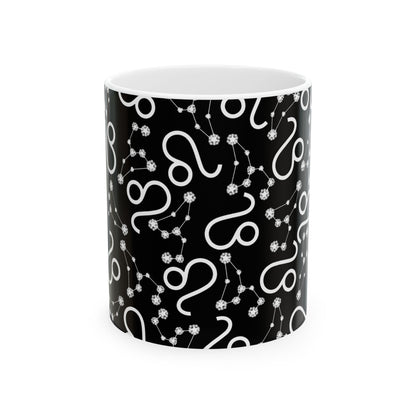 Ceramic Mug, (11oz, 15oz), Ceramic Coffee Mug, Black AOP, Leo Zodiac Design