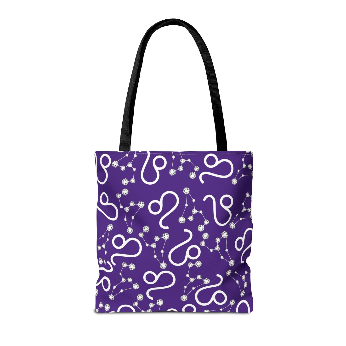 Tote Bag, Leo Zodiac Sign, AOP, (Purple, White)