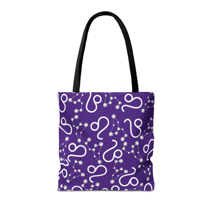 Tote Bag, Leo Zodiac Sign, AOP, (Purple, White)