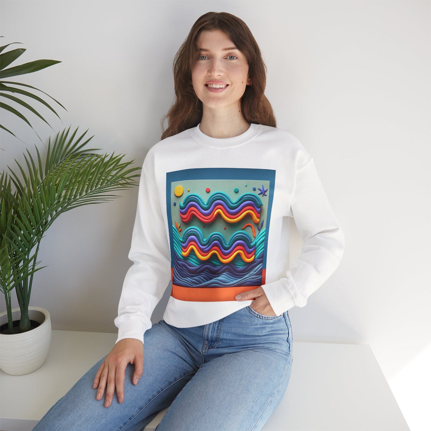 Unisex Heavy Blend™ Crewneck Sweatshirt, Water Painting, Aquarius Zodiac Design