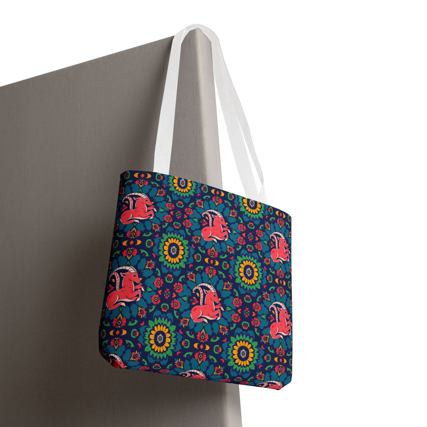 Tote Bag, (AOP), Capricorn, Zodiac v4, Flower Pattern