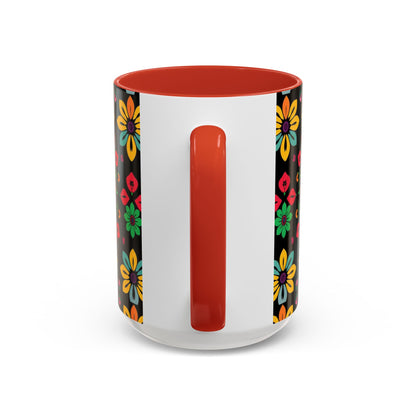Accent Coffee Mug, Aries, Zodiac v3, Flower Pattern, (11, 15oz)