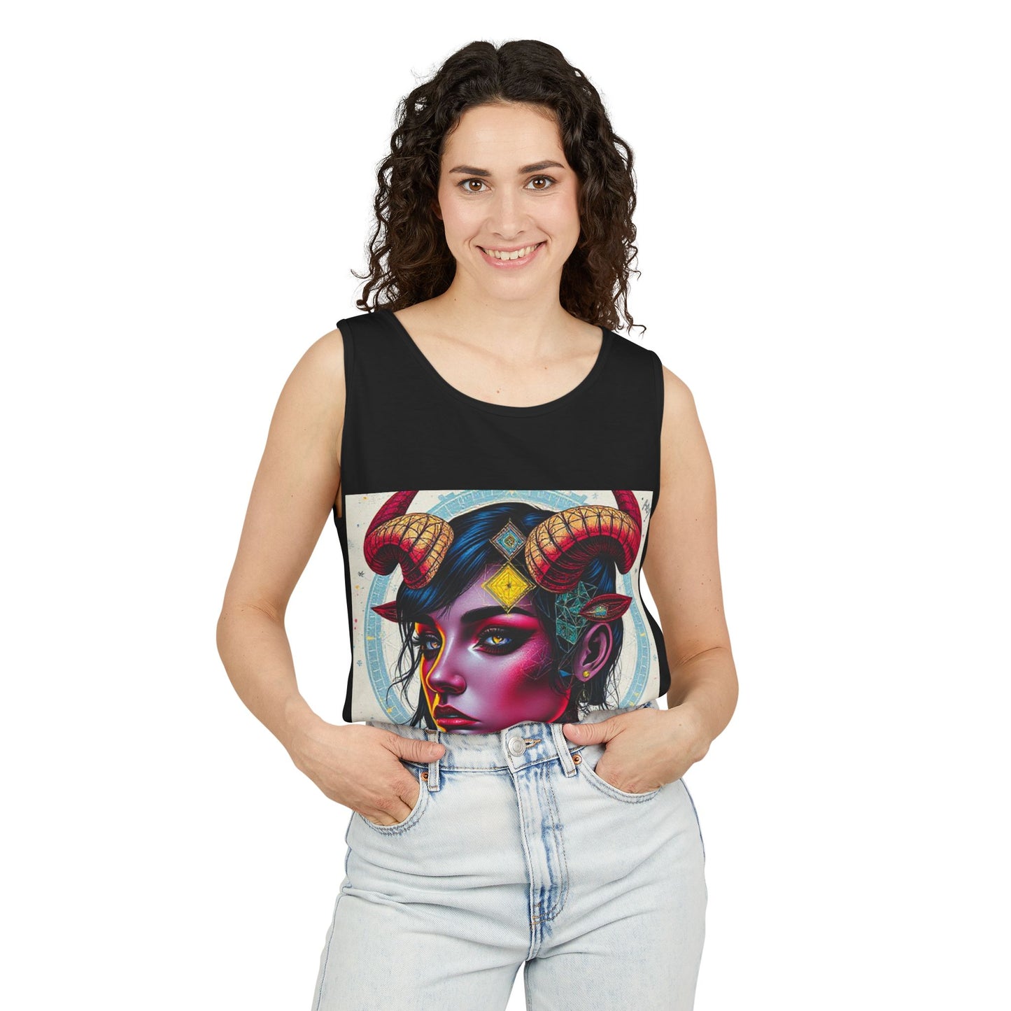 Unisex Garment-Dyed, Tank Top, Taurus Design, Pop Art v2, 100% US cotton