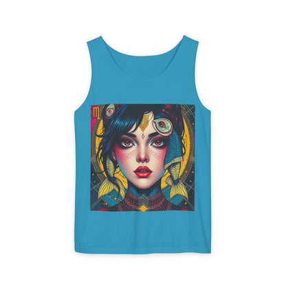 Unisex Garment-Dyed, Tank Top, Pisces Design, Pop Art, 100% US cotton