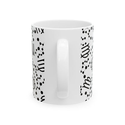 Ceramic Mug, (11oz, 15oz), Ceramic Coffee Mug, AOP, Constellation & Symbol, Virgo Zodiac Design