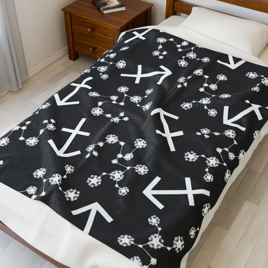 Velveteen Plush Blanket, Sagittarius Zodiac Sign, Constellation & Symbol, Black, 100% polyester