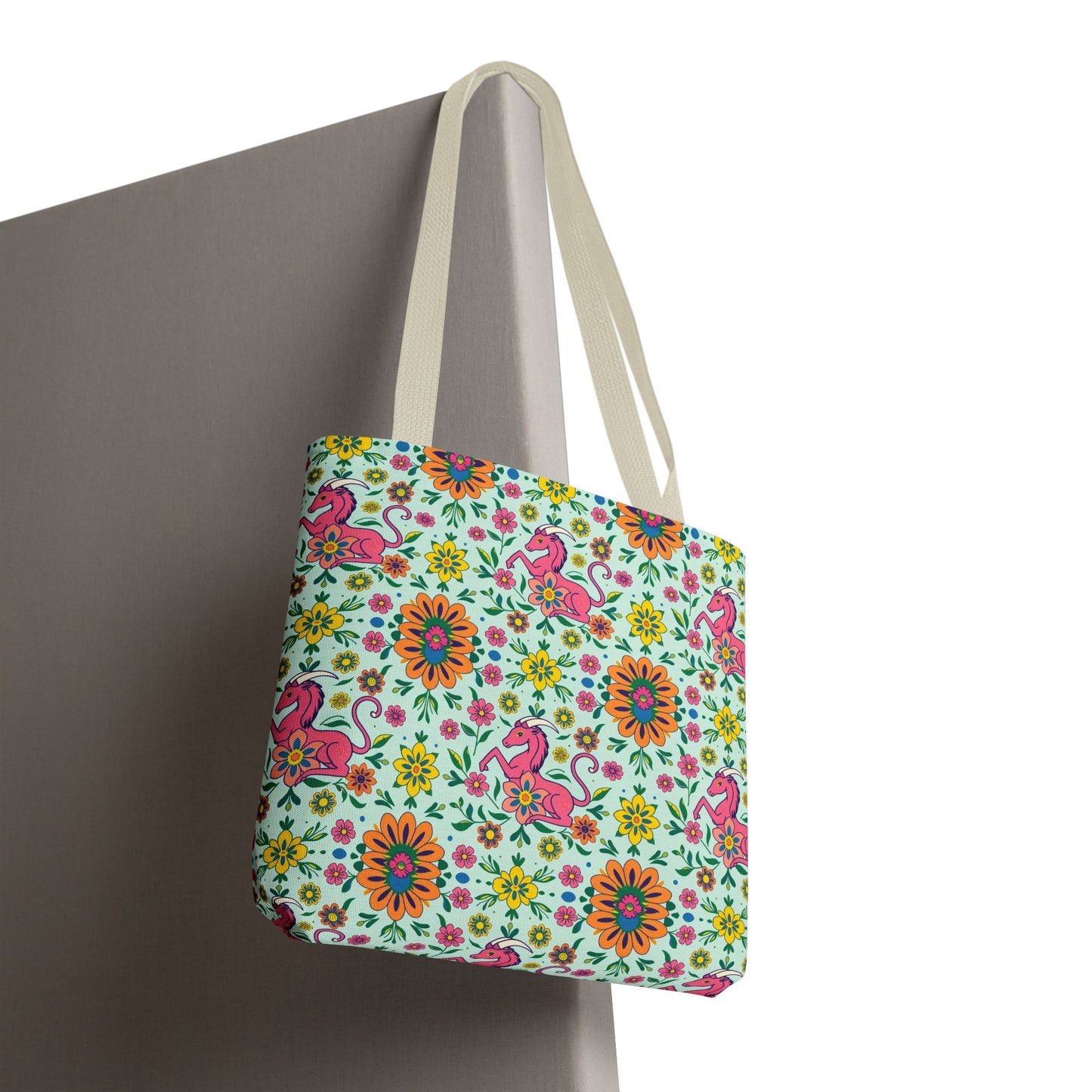 Tote Bag (AOP), Aquarius, Zodiac, Flower Pattern
