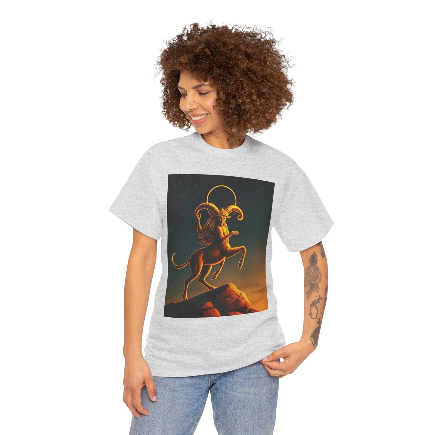 Unisex Heavy Cotton T-Shirt, Mountain Top 1v, Aries Zodiac Design