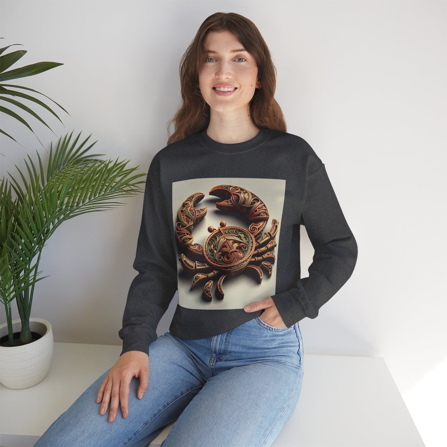 Unisex Heavy Blend™ Crewneck Sweatshirt, Crab Artifact, Cancer Zodiac Design