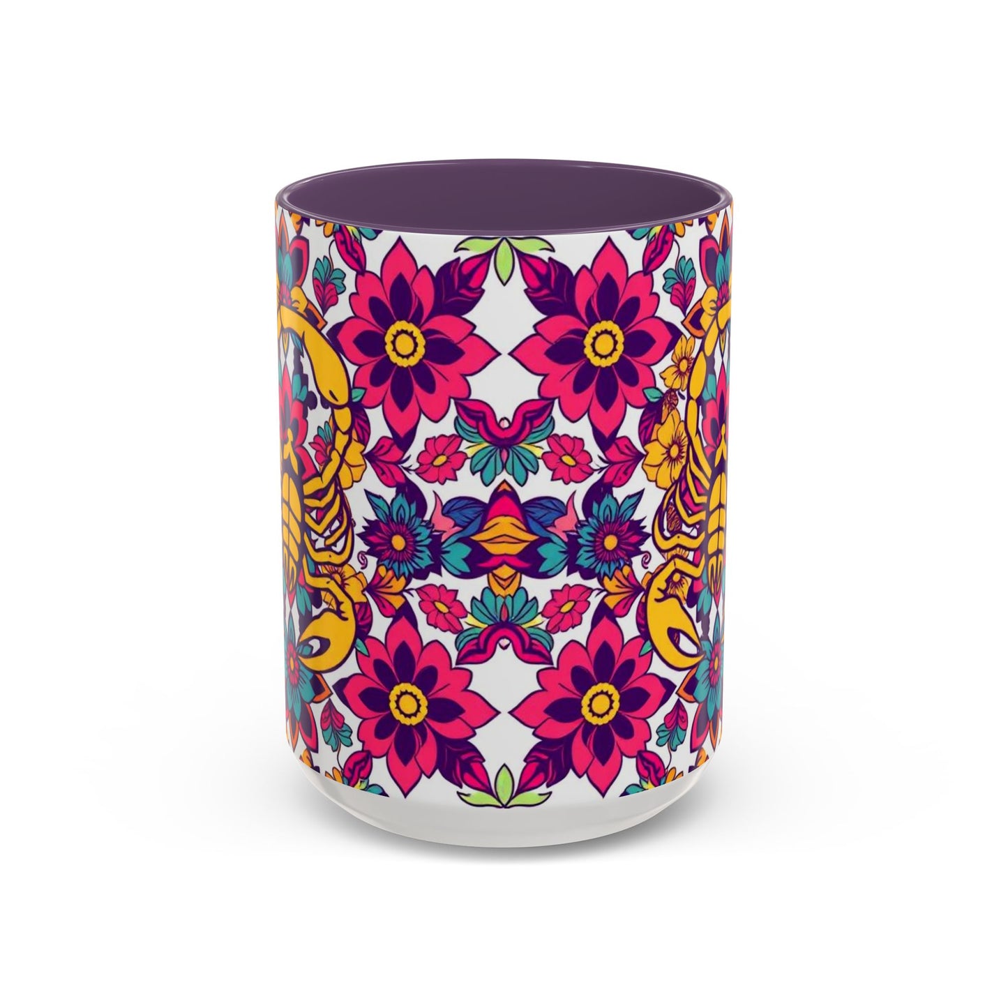Accent Coffee Mug, Scorpio, Zodiac v2. Flower Pattern, (11, 15oz)
