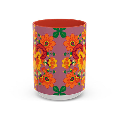 Accent Coffee Mug, Aries, Zodiac v1, Flower Pattern, (11, 15oz)