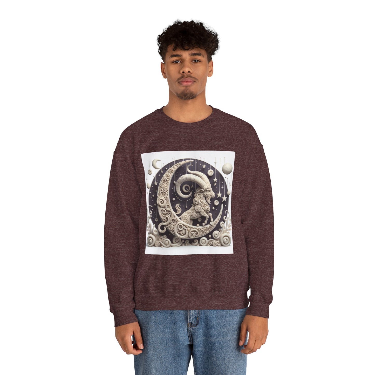 Unisex Heavy Blend™ Crewneck Sweatshirt, Stone Moon, Capricorn Zodiac Design