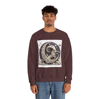 Unisex Heavy Blend™ Crewneck Sweatshirt, Stone Moon, Capricorn Zodiac Design