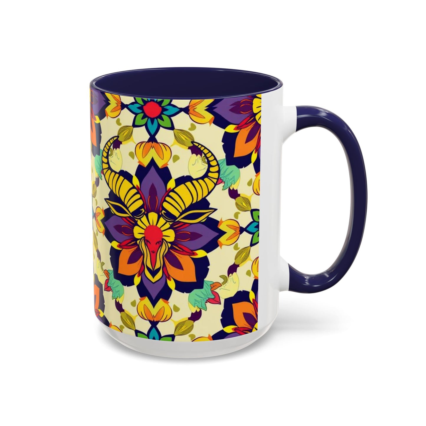 Accent Coffee Mug, Taurus, Zodiac v3. Flower Pattern, (11, 15oz)