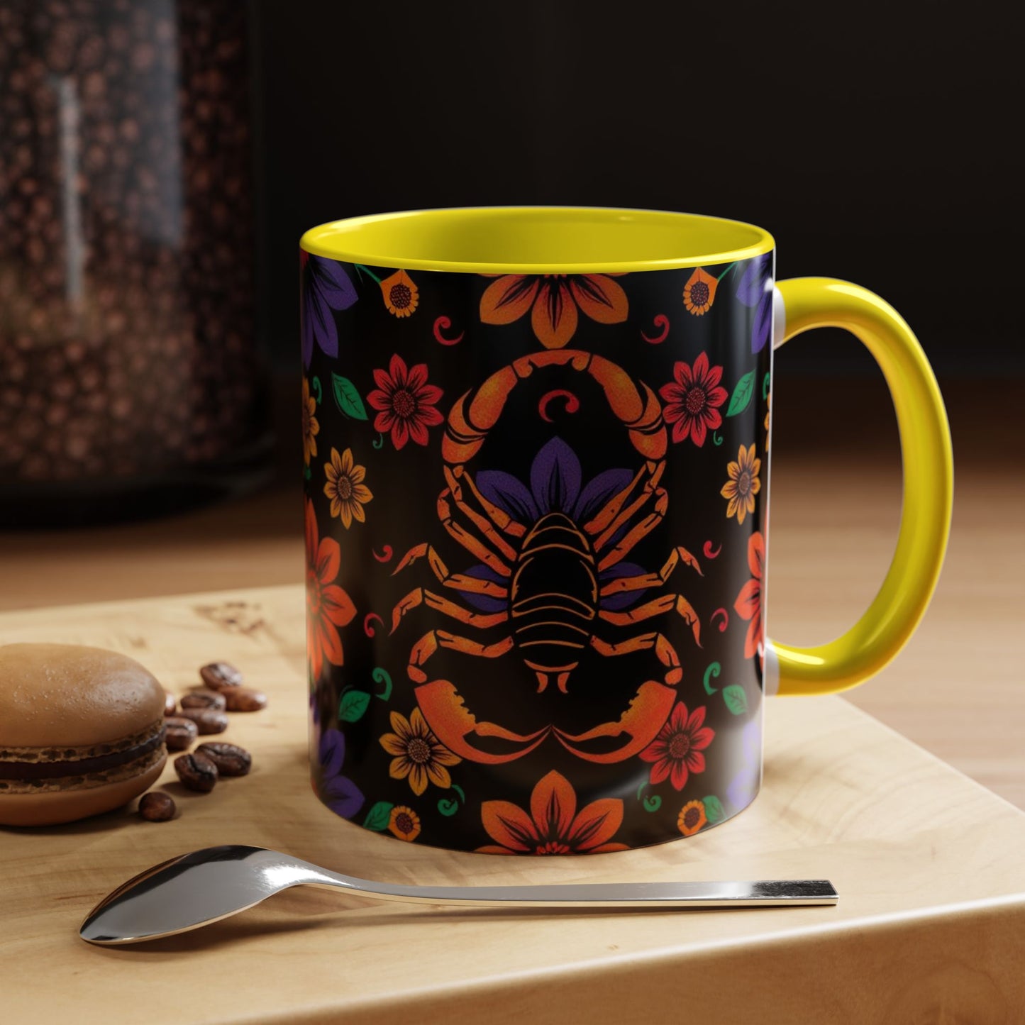 Accent Coffee Mug, Scorpio, Zodiac. Flower Pattern, (11, 15oz)