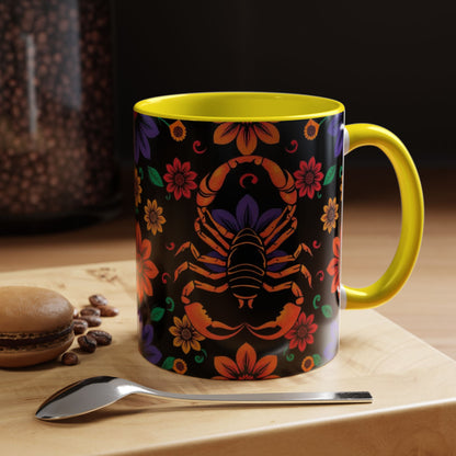 Accent Coffee Mug, Scorpio, Zodiac. Flower Pattern, (11, 15oz)