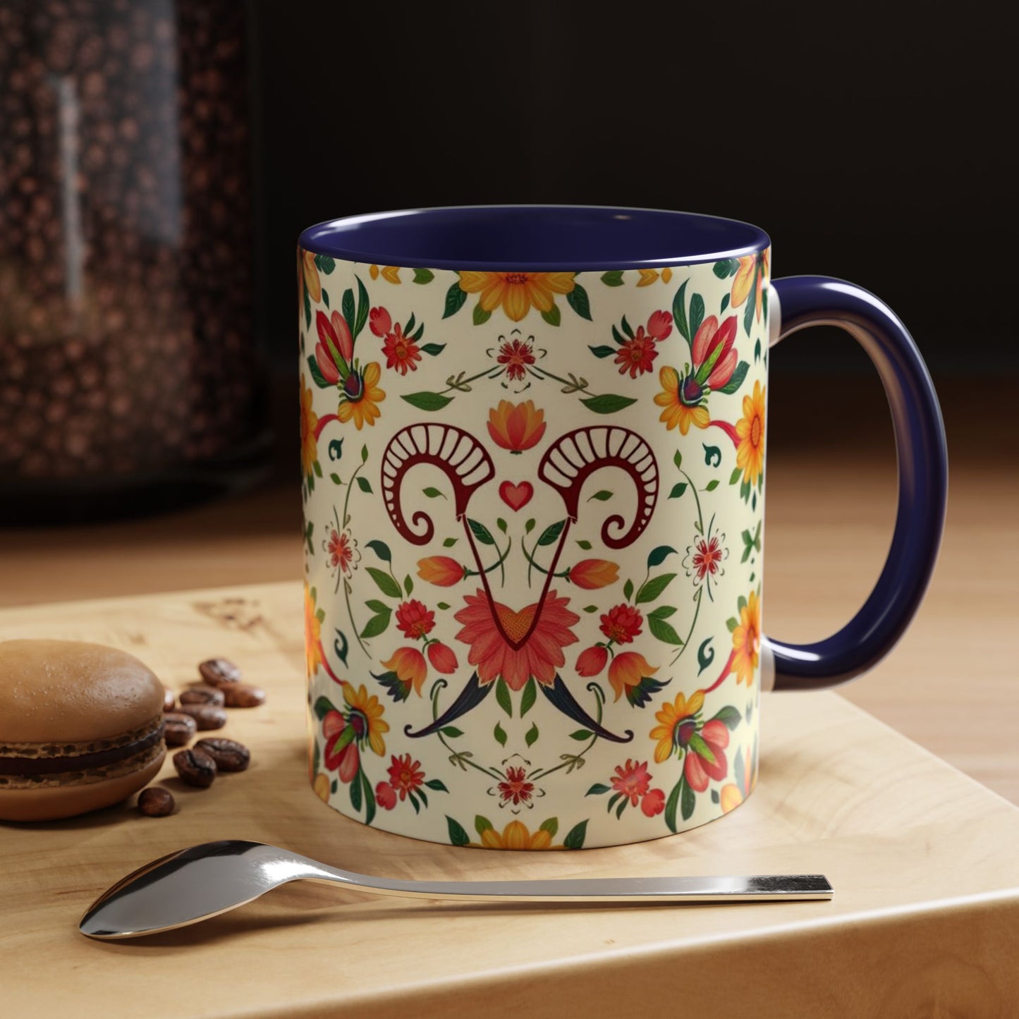Accent Coffee Mug, Aries, Zodiac, Flower Pattern, (11, 15oz)
