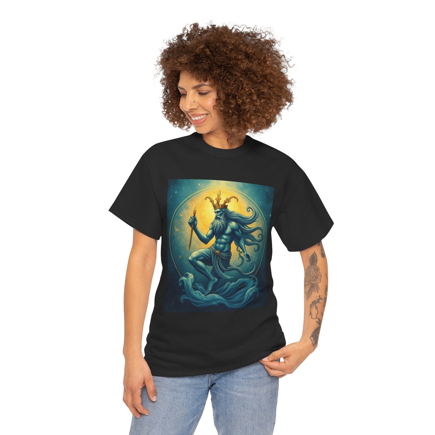 Unisex Heavy Cotton T-Shirt, Aquarius God 1, Zodiac Design