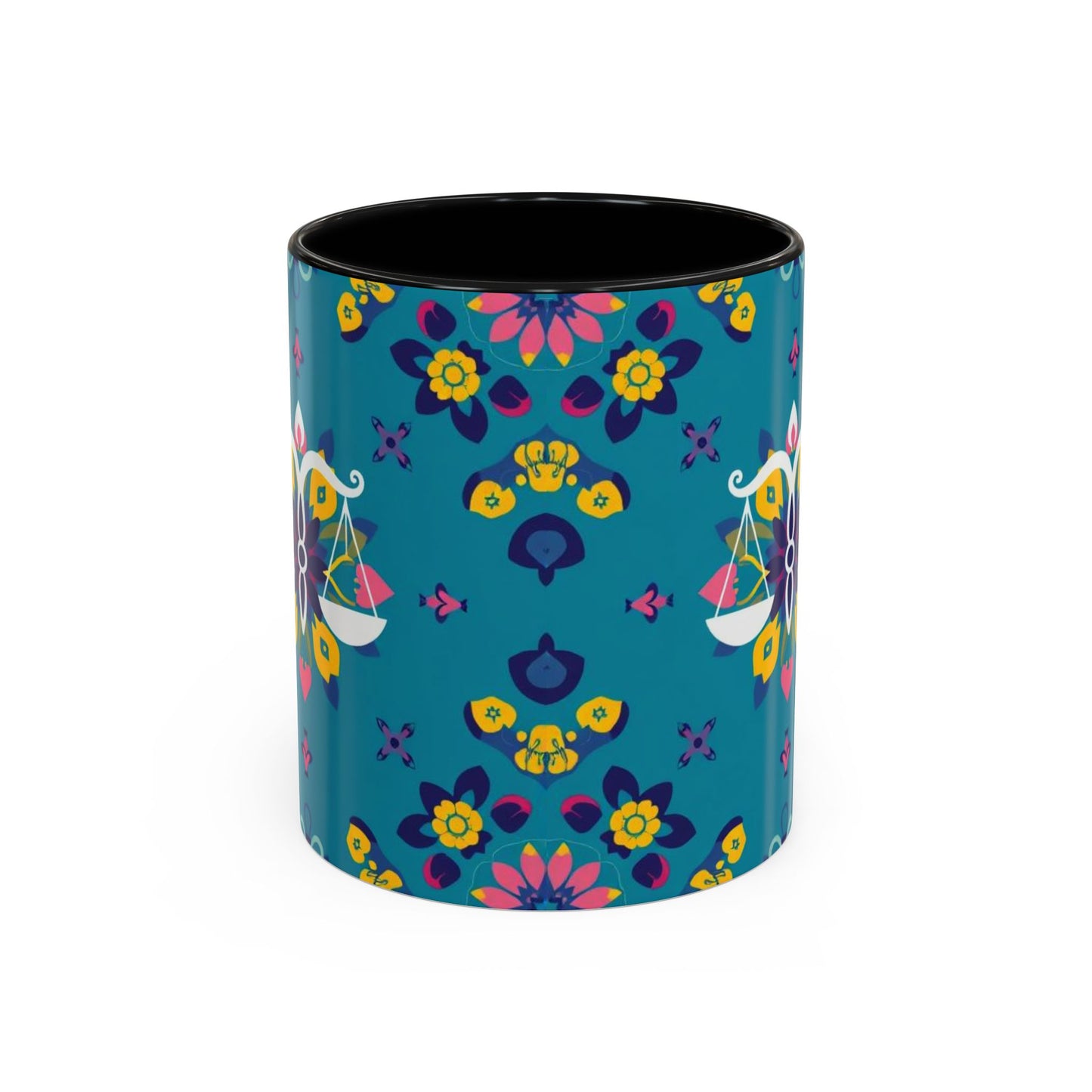 Accent Coffee Mug, Libra, Zodiac v2, Flower Pattern, (11, 15oz)