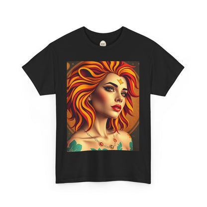 Unisex Heavy Cotton T-Shirt, Leo, Zodiac v3, Sexy Art