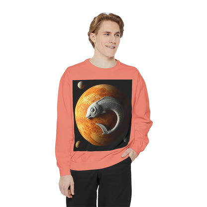 Garment-Dyed Sweatshirt, Unisex, Space Animal Design, Pisces