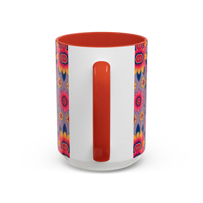 Accent Coffee Mug, Pisces, Zodiac v2, Flower Pattern, (11, 15oz)