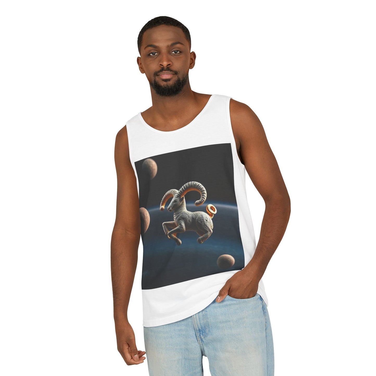 Unisex Garment-Dyed, Tank Top, Aries Design, Planet Animal v1, 100% US cotton